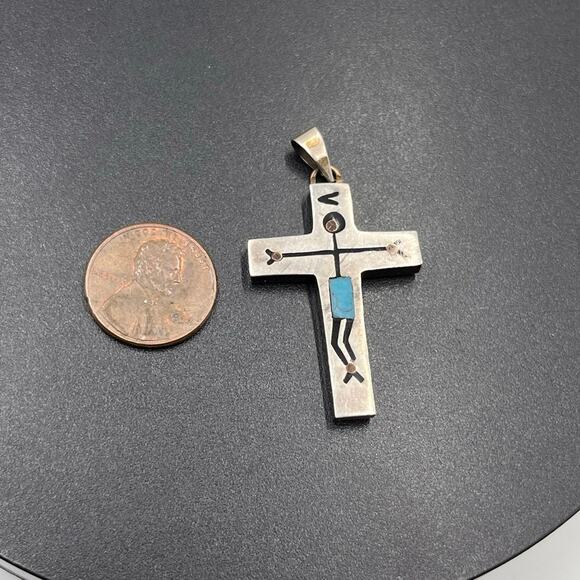 Vintage Sterling Silver Cross Crucifix stone AR Taxco Mexico 3 Eagle pendant - Picture 6 of 7